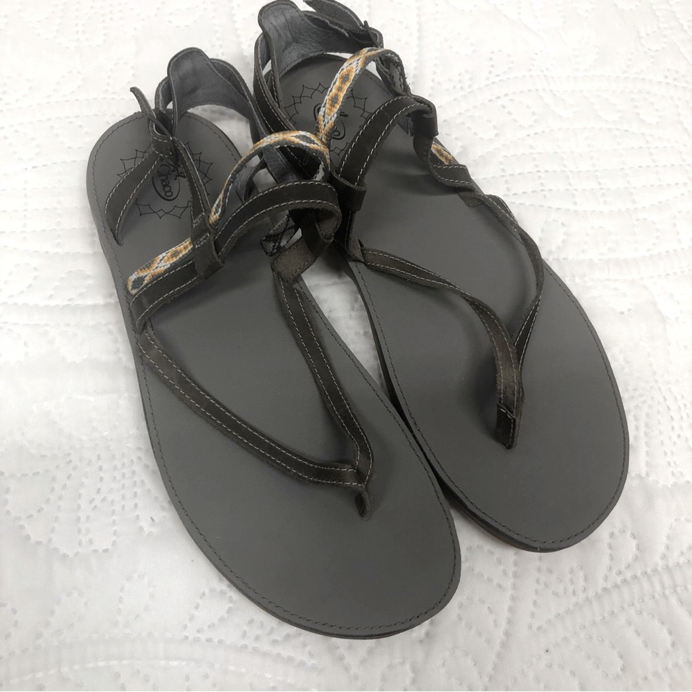 Chaco leather sandals, gray, EUC